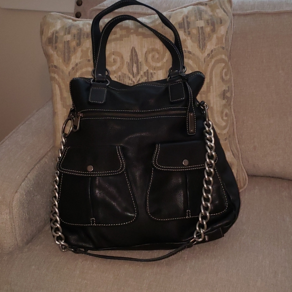 Abro genuine leather black two handle bucket purse